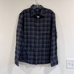 J. CREW Men's Slim Grey Blue Plaid Flannel Buttoned Shirt Size Large NWT